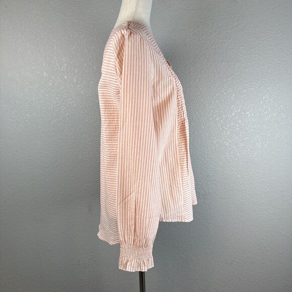 Sundance Womens Smocked V-Neck Julia Top Size S Pink Striped Cotton Long Sleeve - Picture 6 of 8